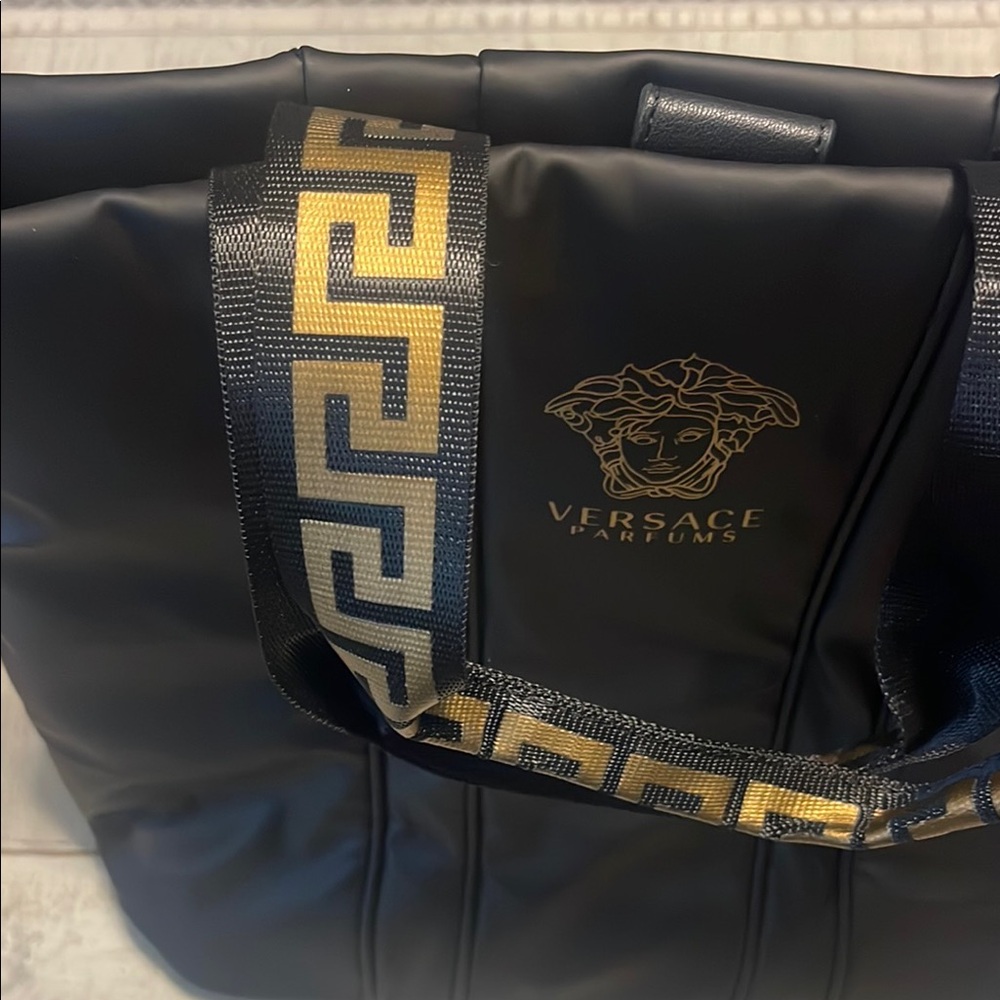 Versace Parfums Black Tote with Textured Fabric and Gold Accents - Picture 3 of 10